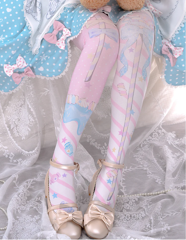 Fairy Kei Sweet Lolita Print Stockings - Image 11