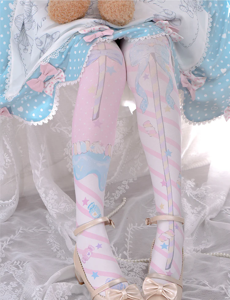 Fairy Kei Sweet Lolita Print Stockings - Image 12