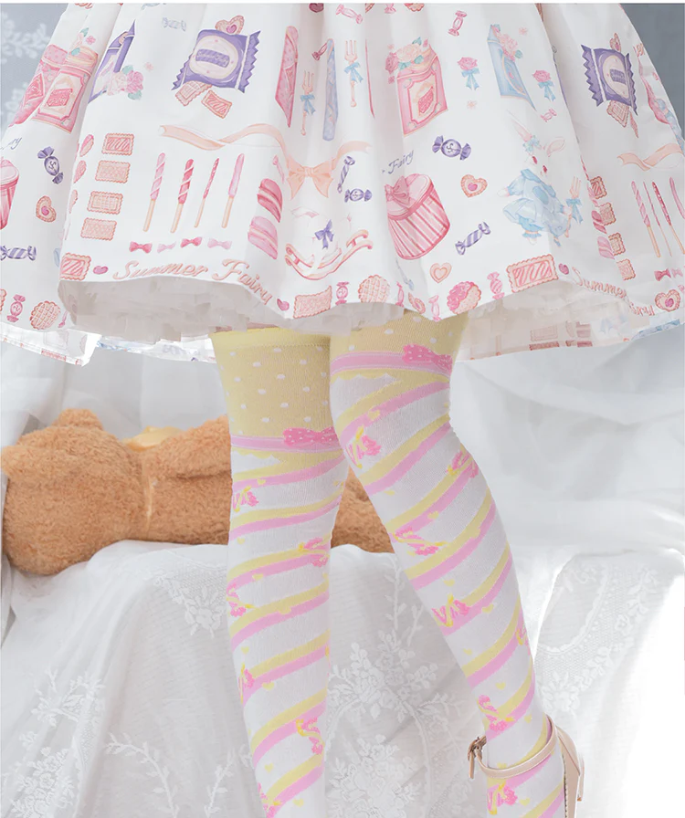 Winter Cotton Lolita Knee Socks, Candy Print - Image 4