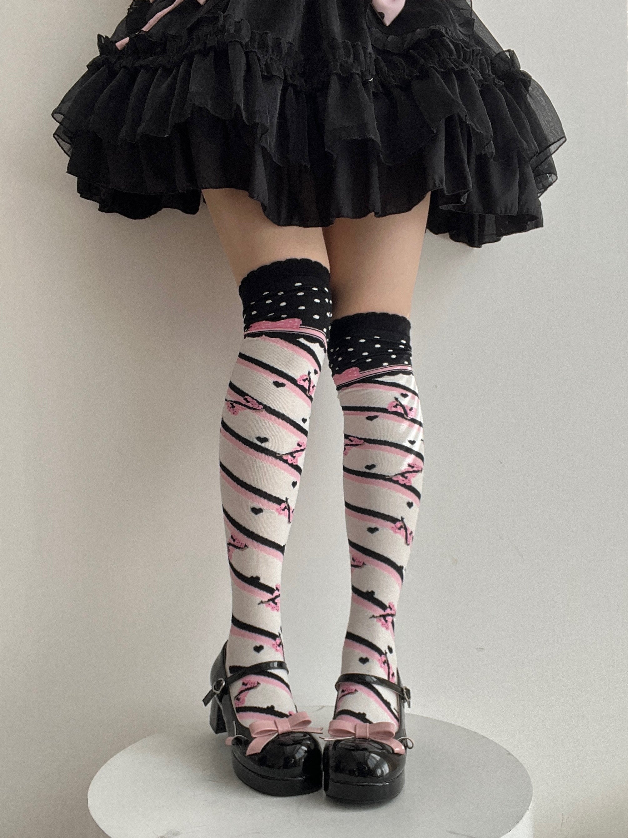 Winter Cotton Lolita Knee Socks, Candy Print - Image 5
