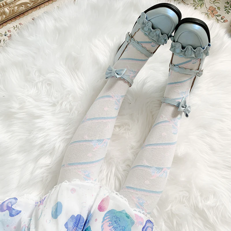 Winter Cotton Lolita Knee Socks, Candy Print - Image 7