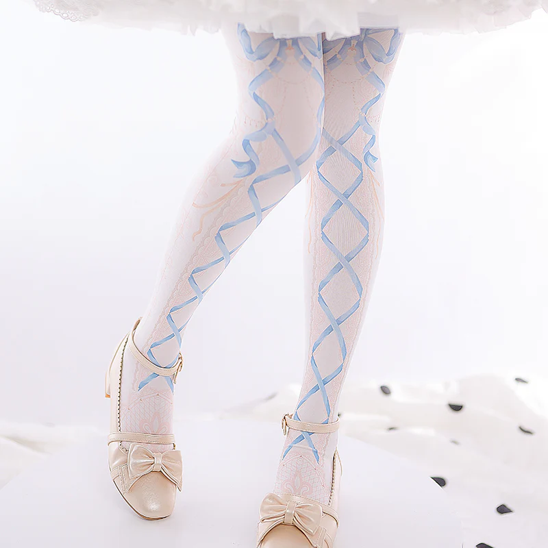 120D Velvet Sweet Lolita Printed Tights - Image 3