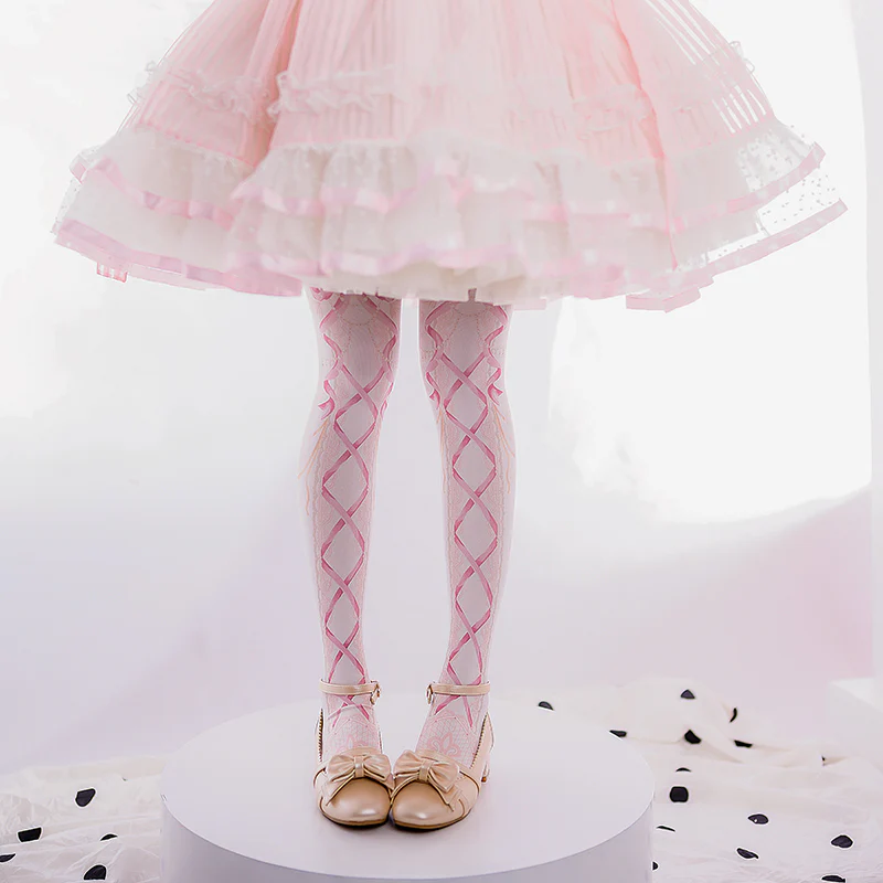 120D Velvet Sweet Lolita Printed Tights - Image 4