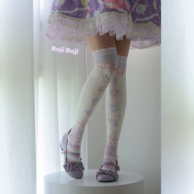 Macaron Printed Lolita Knee Stockings - Image 11