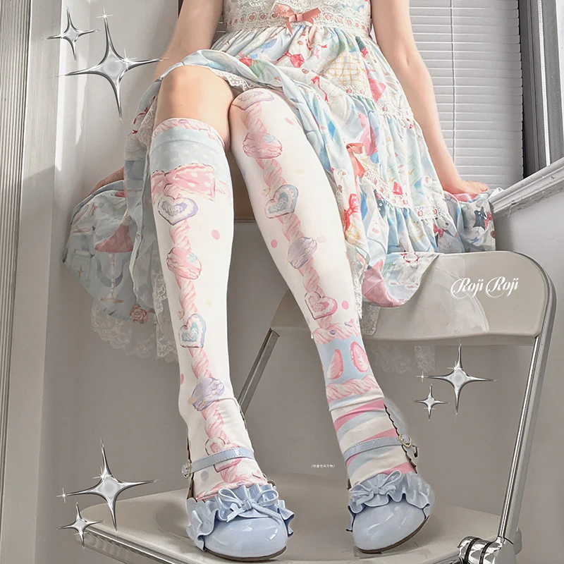 Macaron Printed Lolita Knee Stockings - Image 4