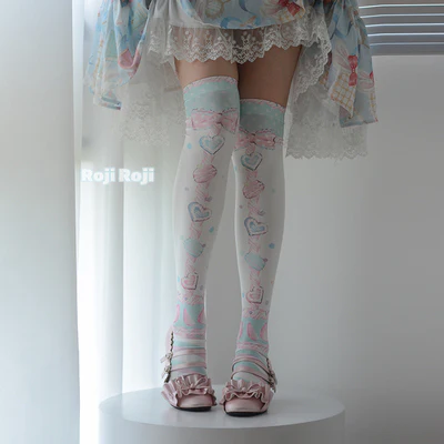 Macaron Printed Lolita Knee Stockings - Image 6