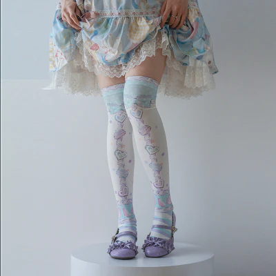 Macaron Printed Lolita Knee Stockings - Image 7