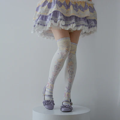 Macaron Printed Lolita Knee Stockings - Image 9