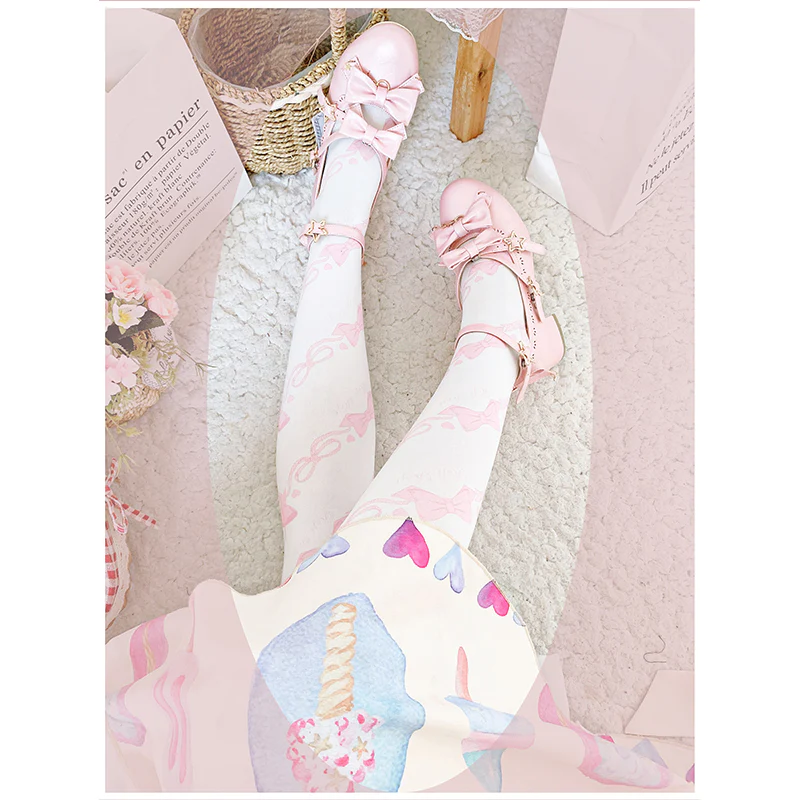 Sweet Lolita Knee Stockings, Bow Print - Image 3