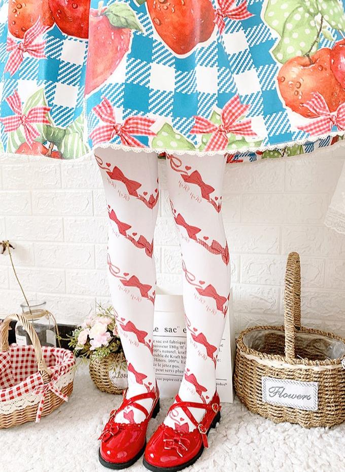 Sweet Lolita Knee Stockings, Bow Print - Image 5