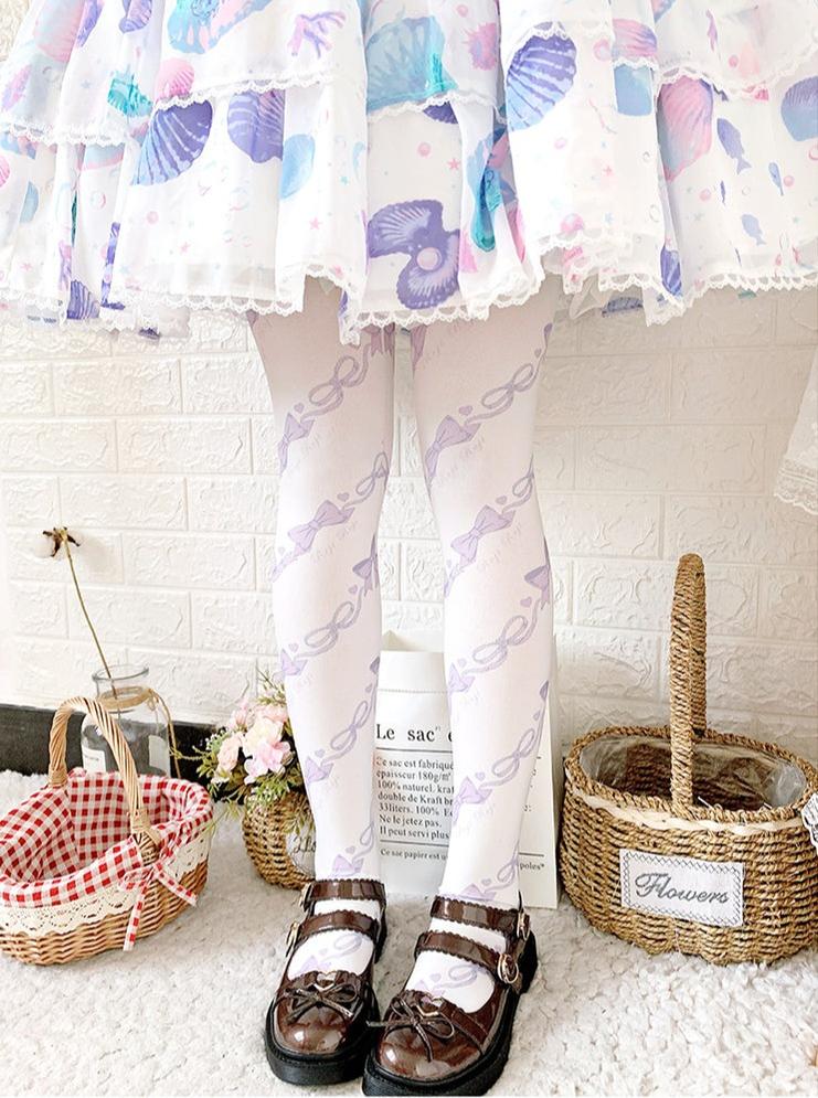 Sweet Lolita Knee Stockings, Bow Print - Image 7