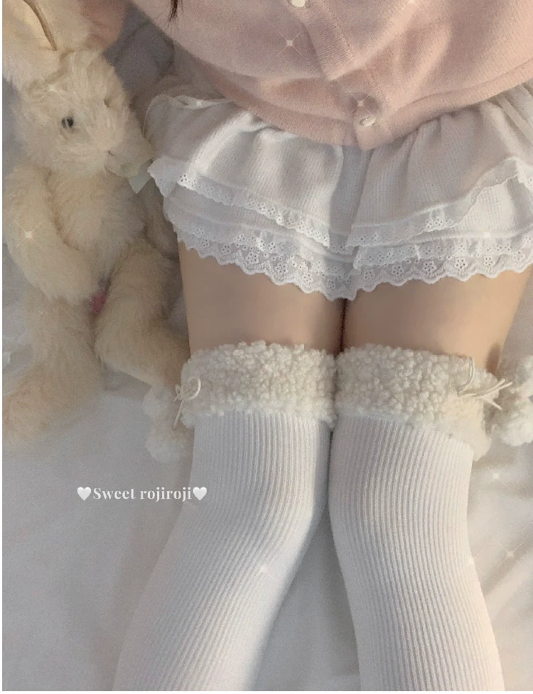 Roji Roji - Winter Fuzzy Ball Lolita Socks Over Knee Thick Socks - Image 15