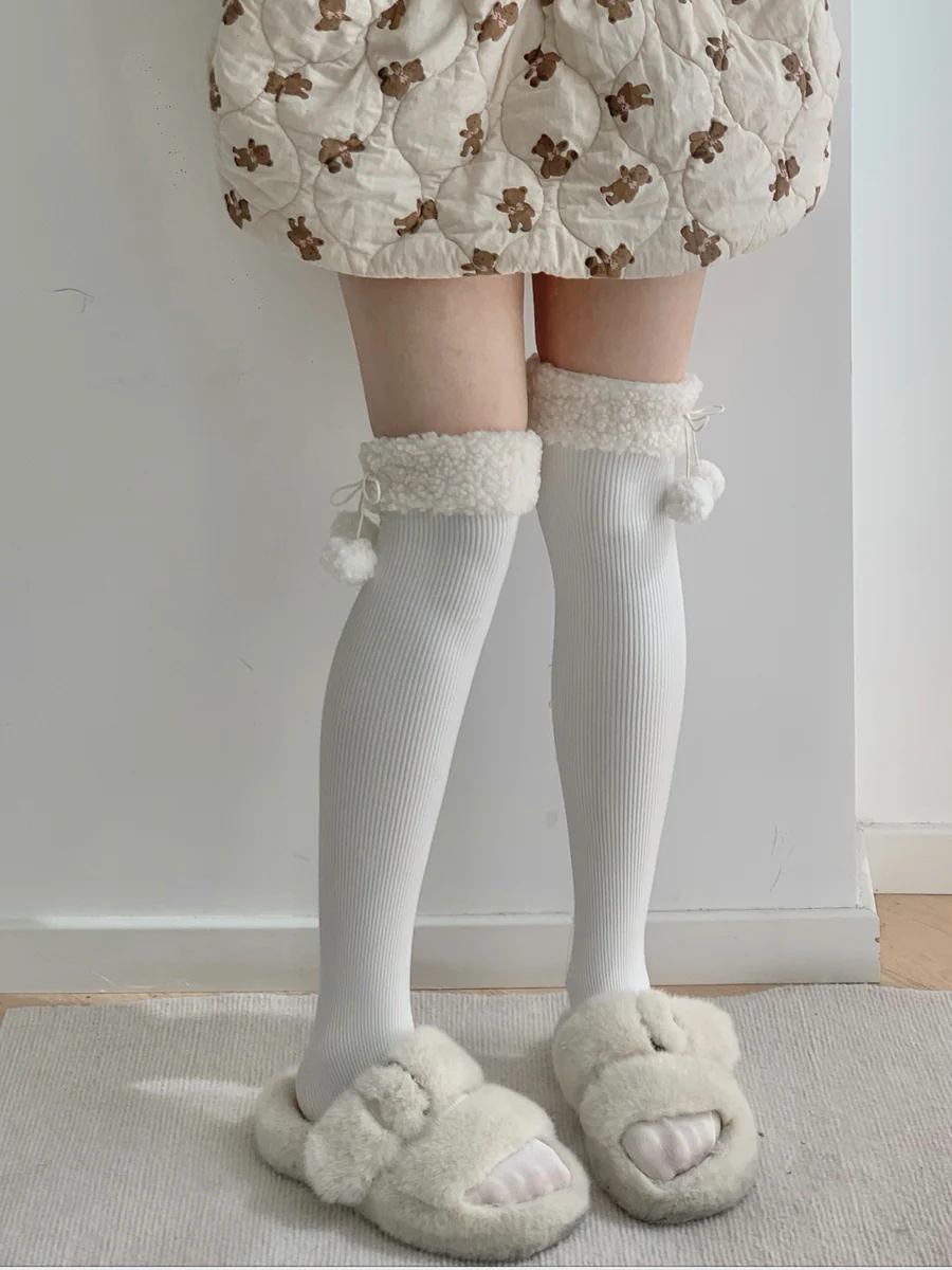 Roji Roji - Winter Fuzzy Ball Lolita Socks Over Knee Thick Socks - Image 16