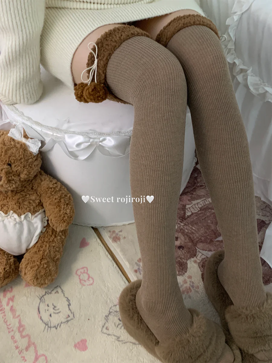 Roji Roji - Winter Fuzzy Ball Lolita Socks Over Knee Thick Socks - Image 3