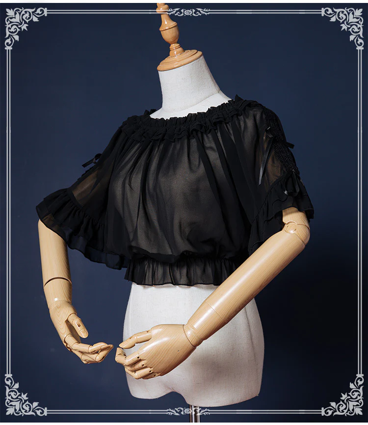 Sweet Lolita Blouse Chiffon Round Neck Flounce Sleeve Shirt - Image 3