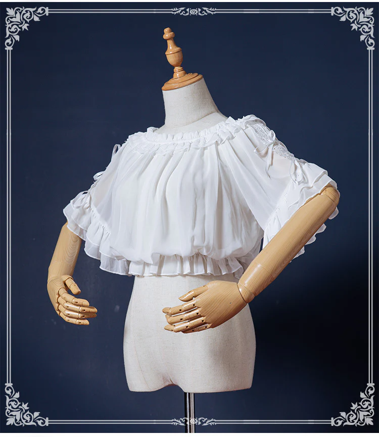 Sweet Lolita Blouse Chiffon Round Neck Flounce Sleeve Shirt - Image 4