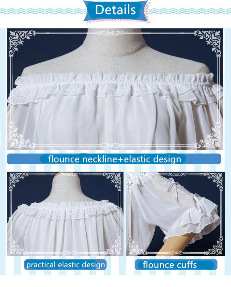 Sweet Lolita Blouse Chiffon Round Neck Flounce Sleeve Shirt - Image 7