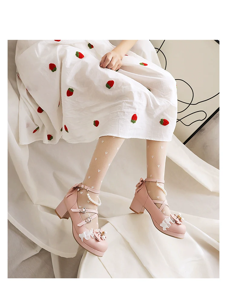 Yana - Round Toe Sweet Lolita Shoes, Detachable Pearl Chain - Image 12