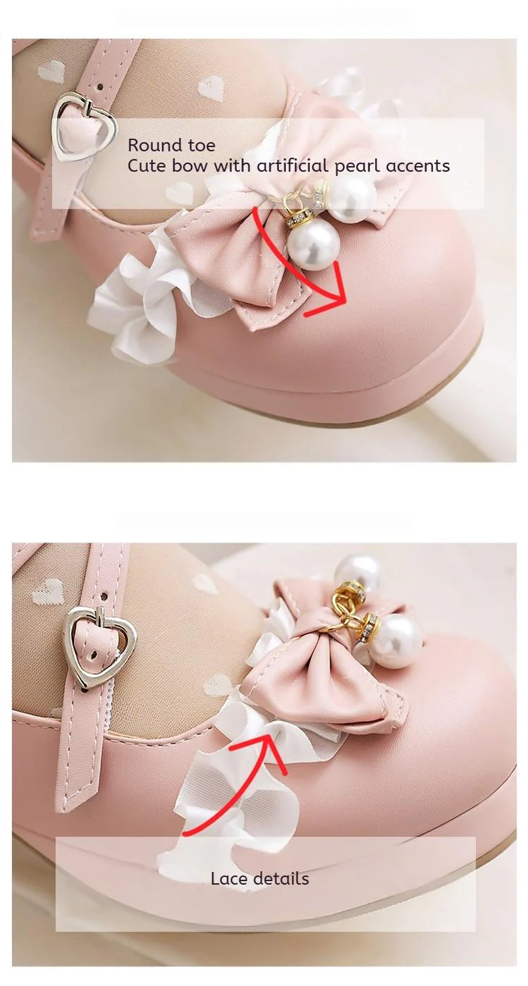 Yana - Round Toe Sweet Lolita Shoes, Detachable Pearl Chain - Image 4