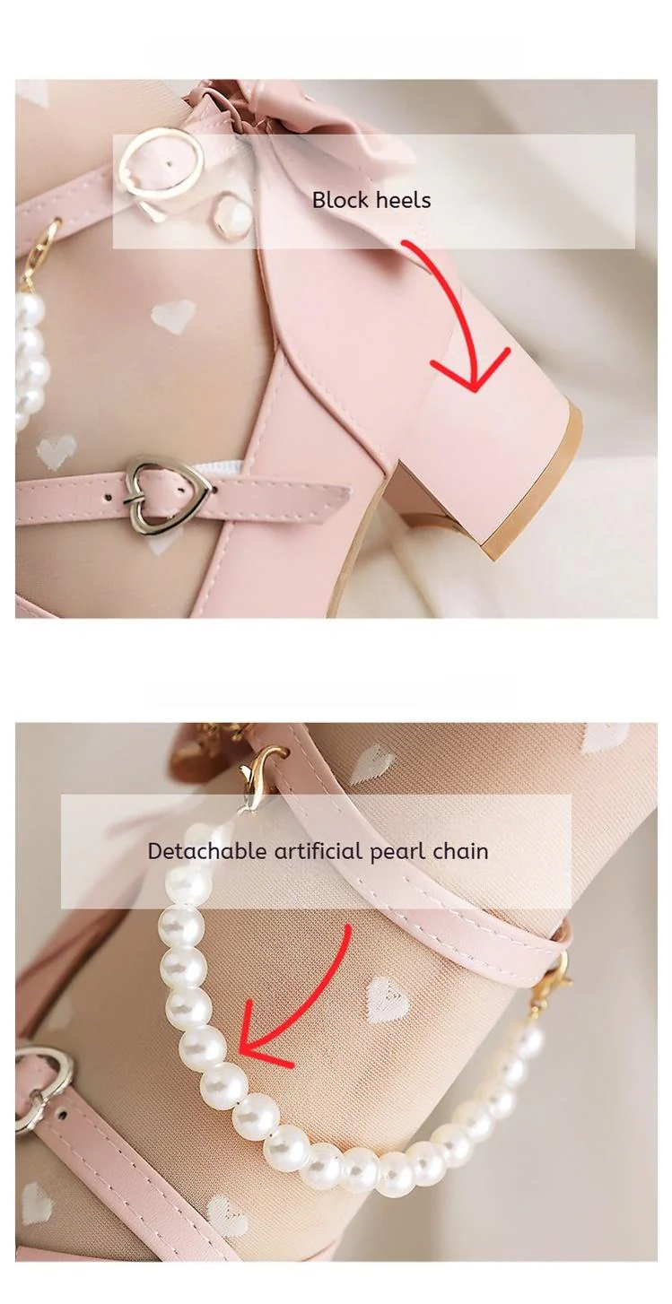 Yana - Round Toe Sweet Lolita Shoes, Detachable Pearl Chain - Image 5