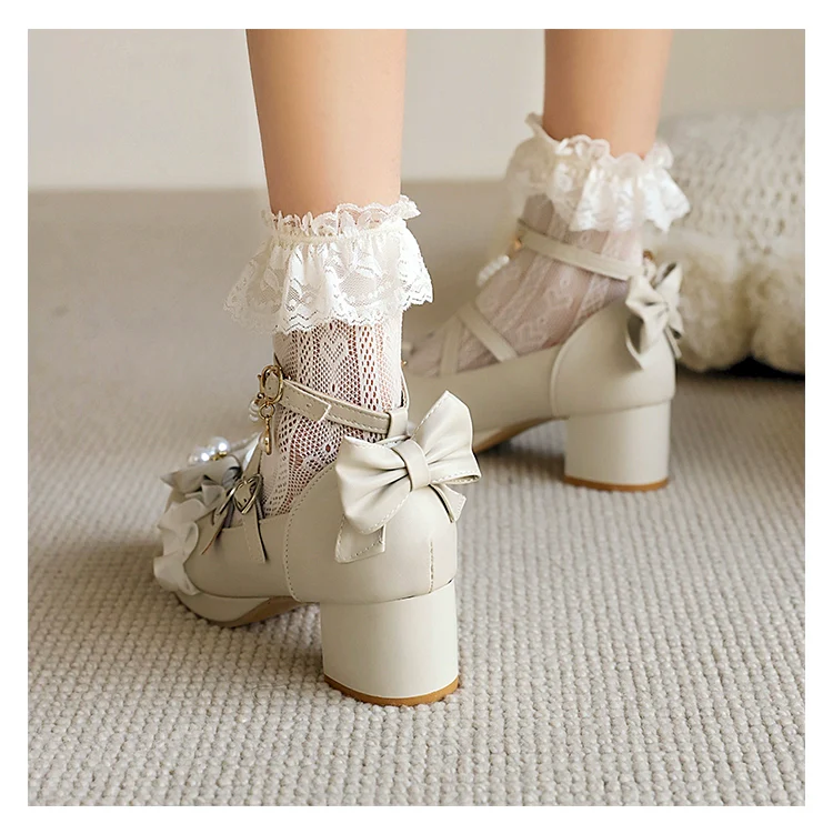 Yana - Round Toe Sweet Lolita Shoes, Detachable Pearl Chain - Image 6