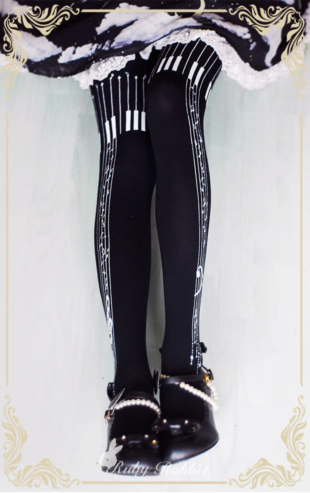 Piano Keys 120D Velvet Lolita Tights - Image 3
