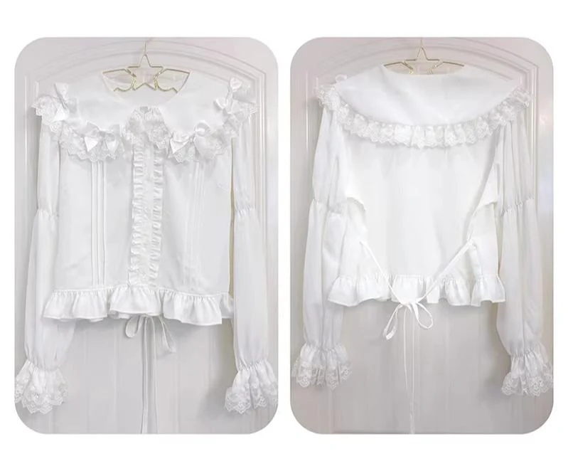 Creamy Candy - Ruffled Hem Sweet Lolita Blouse, Peter Pan Collar - Image 4