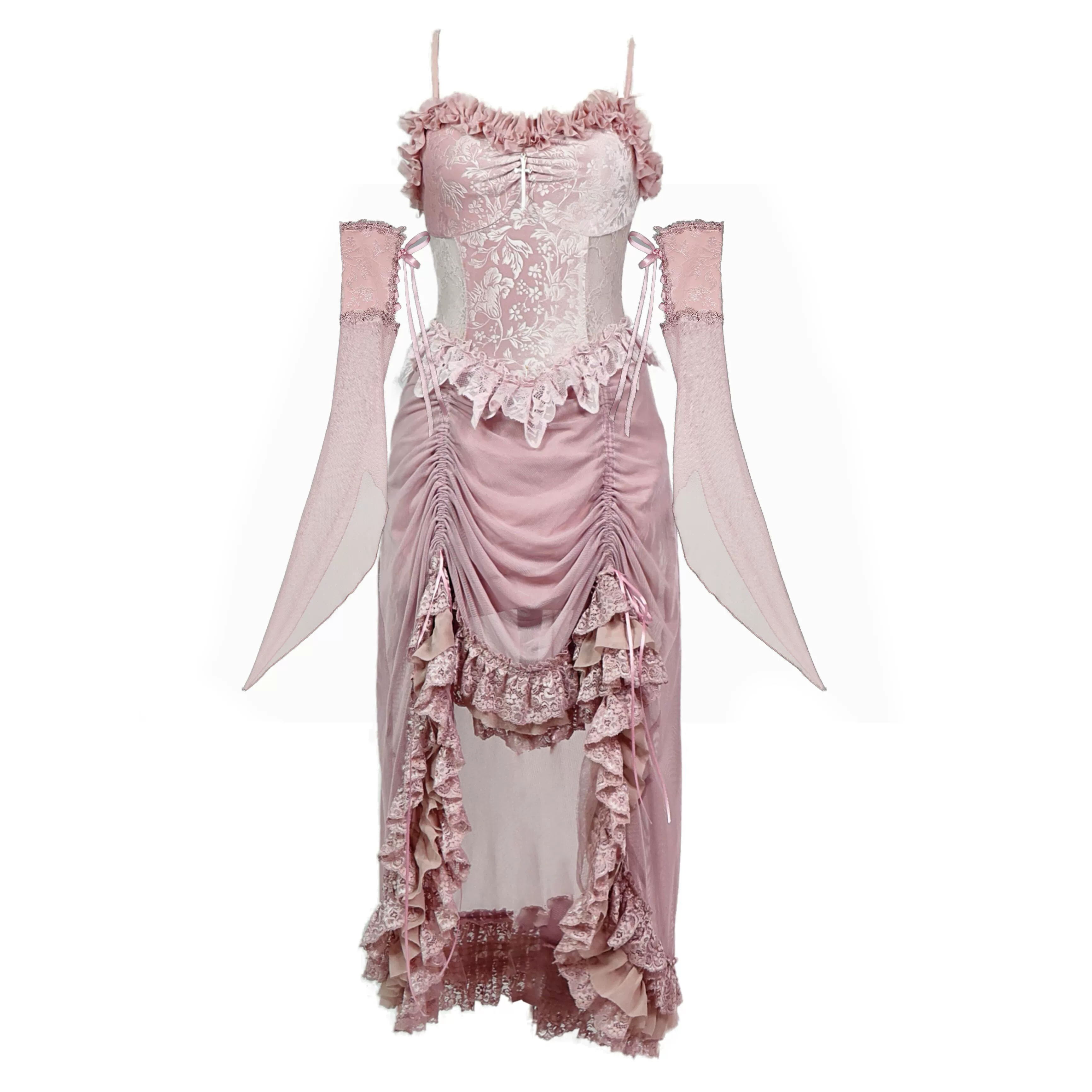 Blood Supply - Sakura Nightmare - Pink Gothic Velvet Drawstring Dress - Image 5