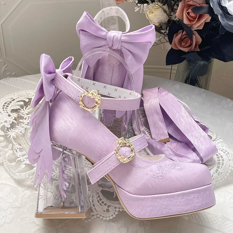 Dreamland - Floating Koi Land - Satin Classic Lolita Platform Shoes, Transparent Heel - Image 28