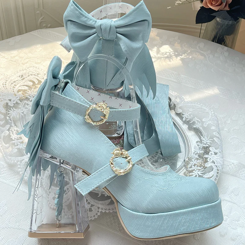Dreamland - Floating Koi Land - Satin Classic Lolita Platform Shoes, Transparent Heel - Image 29