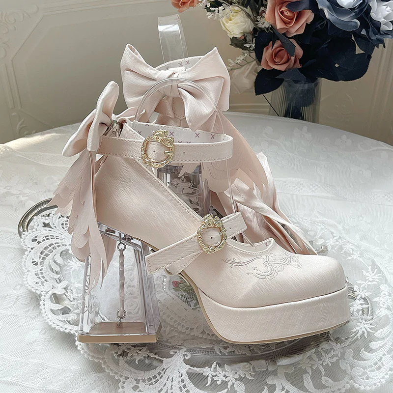 Dreamland - Floating Koi Land - Satin Classic Lolita Platform Shoes, Transparent Heel - Image 32