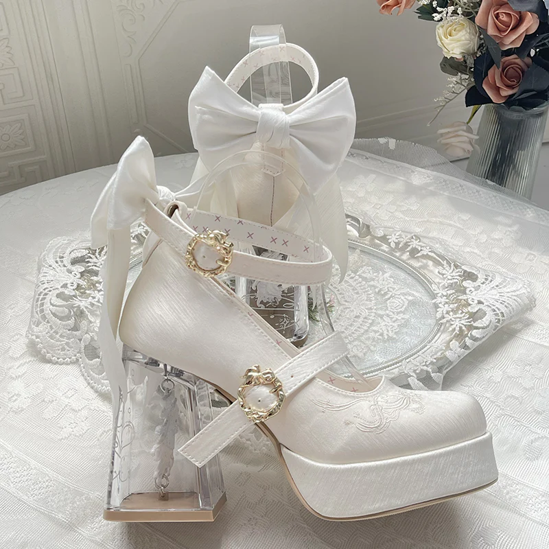Dreamland - Floating Koi Land - Satin Classic Lolita Platform Shoes, Transparent Heel - Image 33