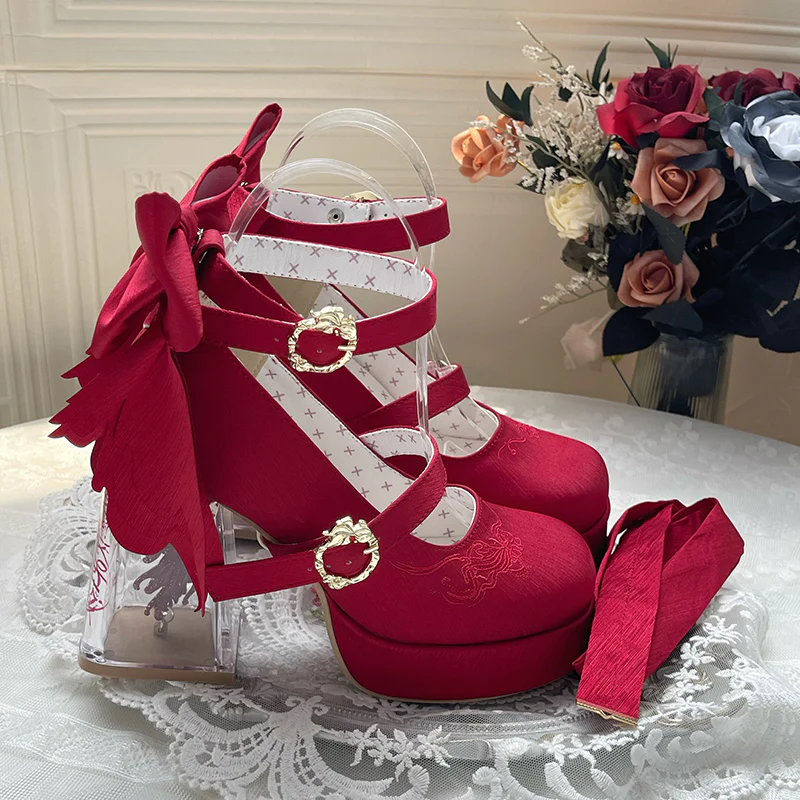 Dreamland - Floating Koi Land - Satin Classic Lolita Platform Shoes, Transparent Heel - Image 35