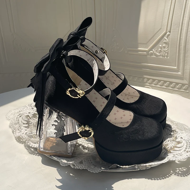 Dreamland - Floating Koi Land - Satin Classic Lolita Platform Shoes, Transparent Heel - Image 37