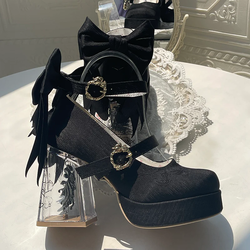 Dreamland - Floating Koi Land - Satin Classic Lolita Platform Shoes, Transparent Heel - Image 38