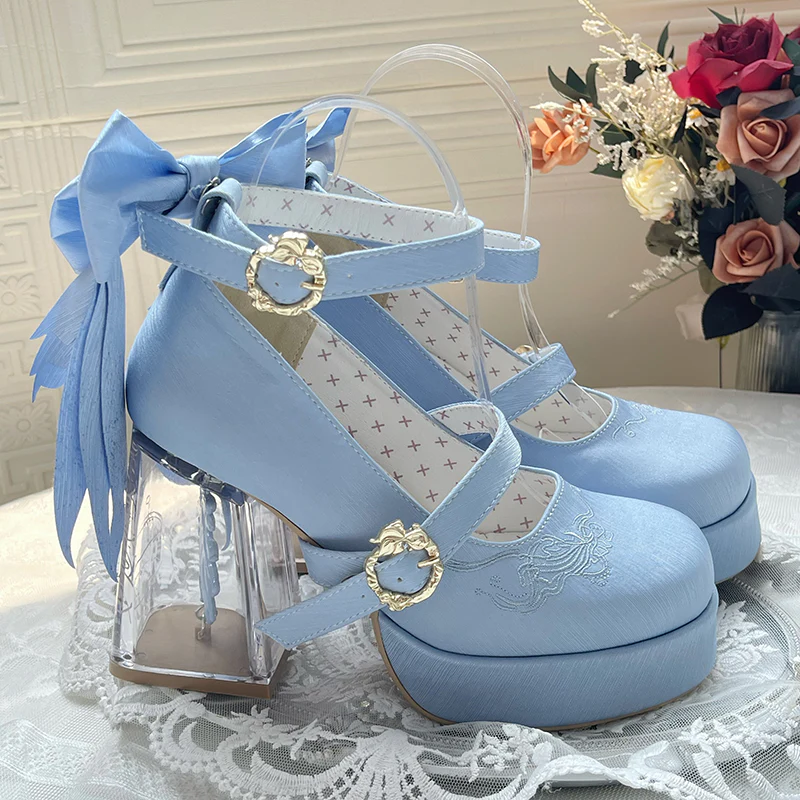 Dreamland - Floating Koi Land - Satin Classic Lolita Platform Shoes, Transparent Heel - Image 40