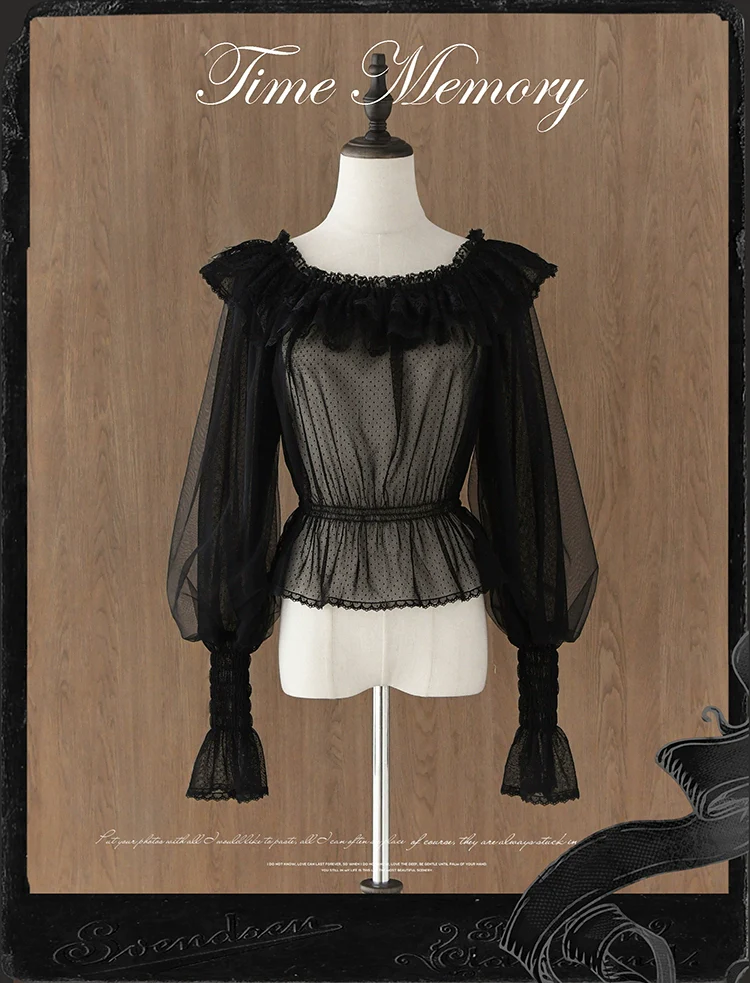 Layered Heart - Sheer Classic Shirt with Mutton Sleeves & Polka Dot