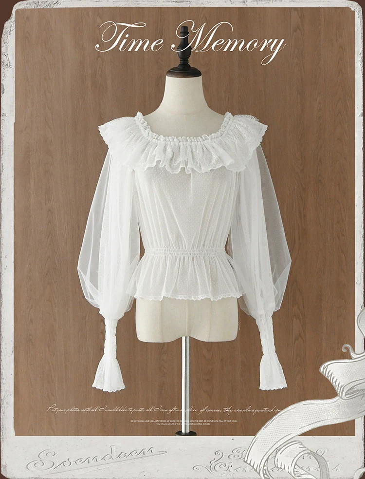 Layered Heart - Sheer Classic Shirt with Mutton Sleeves & Polka Dot - Image 2
