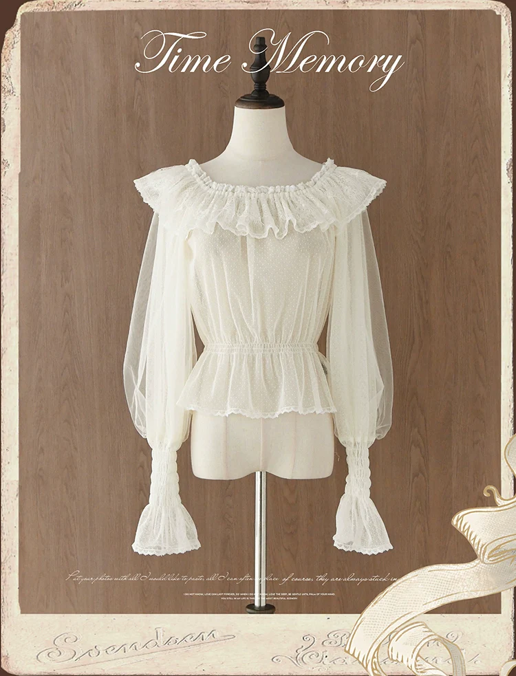 Layered Heart - Sheer Classic Shirt with Mutton Sleeves & Polka Dot - Image 3