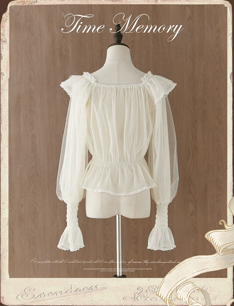 Layered Heart - Sheer Classic Shirt with Mutton Sleeves & Polka Dot - Image 32