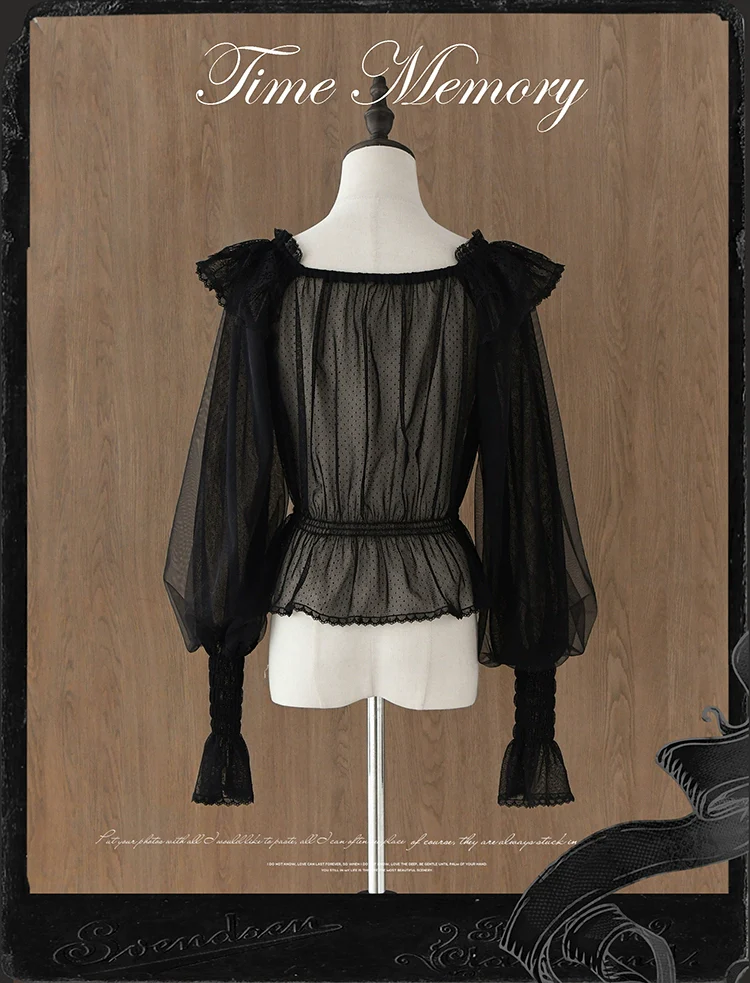 Layered Heart - Sheer Classic Shirt with Mutton Sleeves & Polka Dot - Image 33