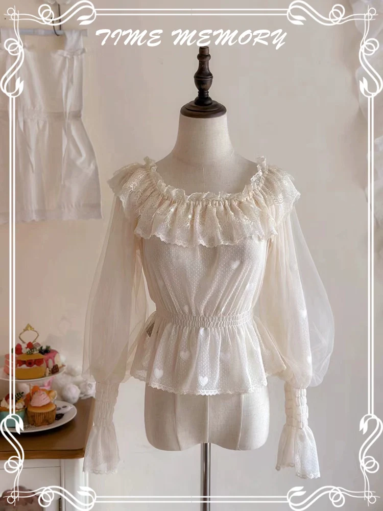 Layered Heart - Sheer Classic Shirt with Mutton Sleeves & Polka Dot - Image 36