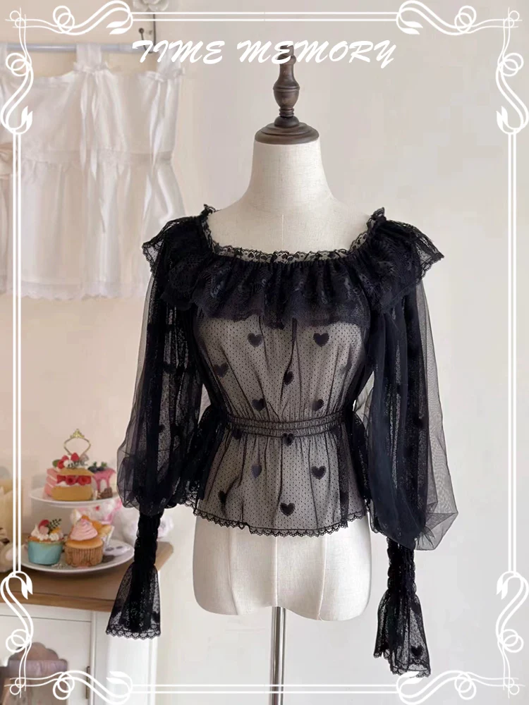 Layered Heart - Sheer Classic Shirt with Mutton Sleeves & Polka Dot - Image 38