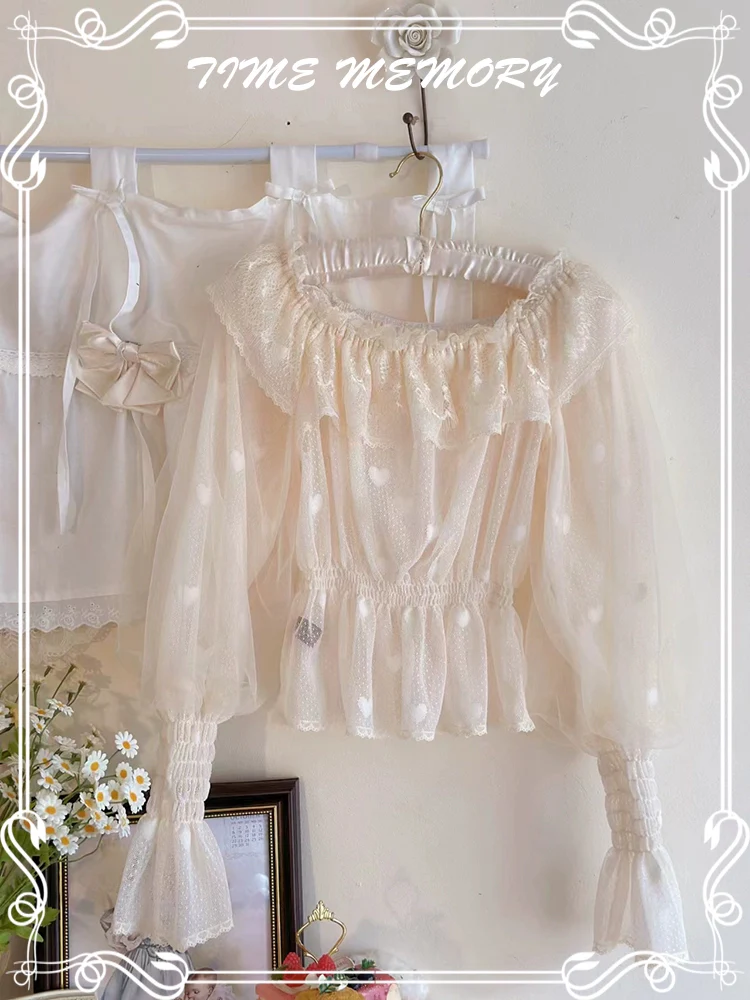 Layered Heart - Sheer Classic Shirt with Mutton Sleeves & Polka Dot - Image 40