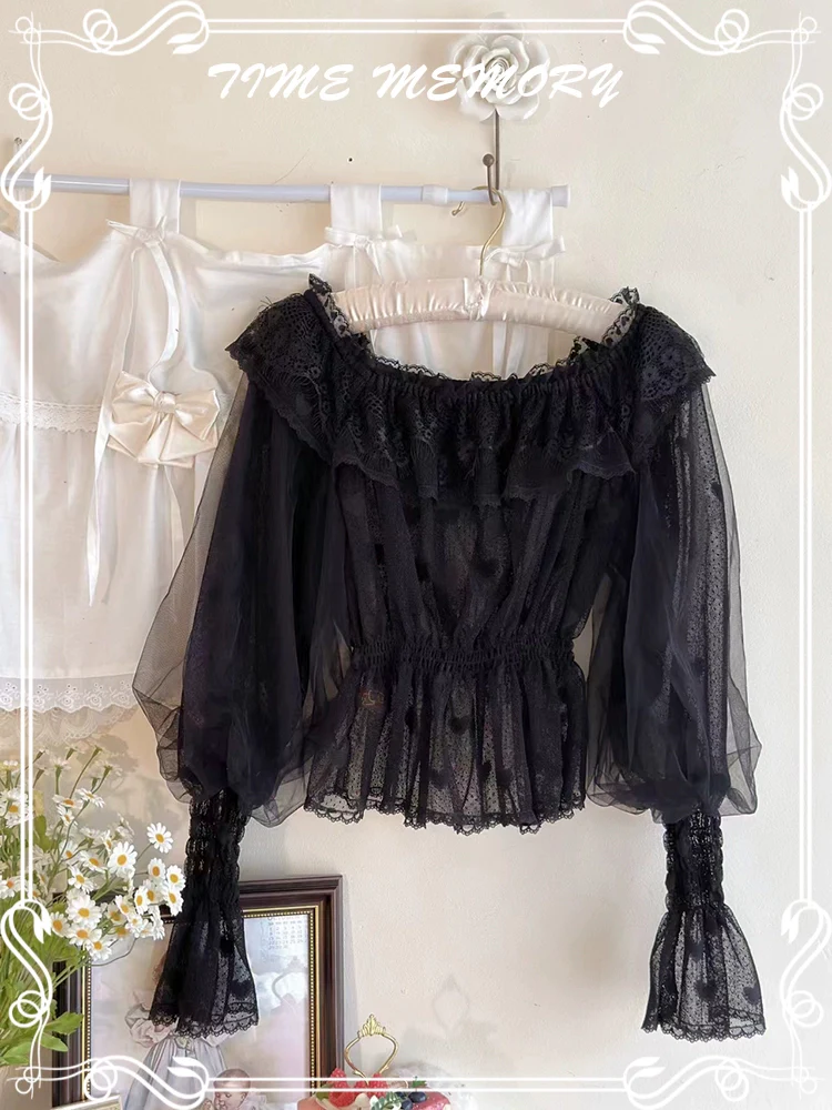 Layered Heart - Sheer Classic Shirt with Mutton Sleeves & Polka Dot - Image 41