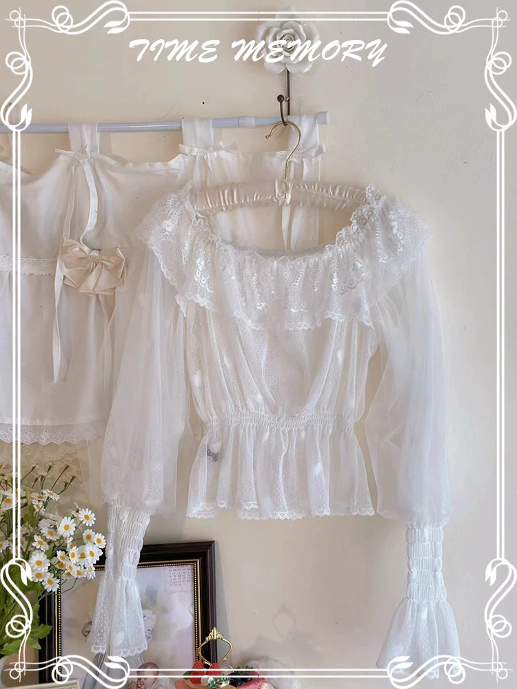 Layered Heart - Sheer Classic Shirt with Mutton Sleeves & Polka Dot - Image 42