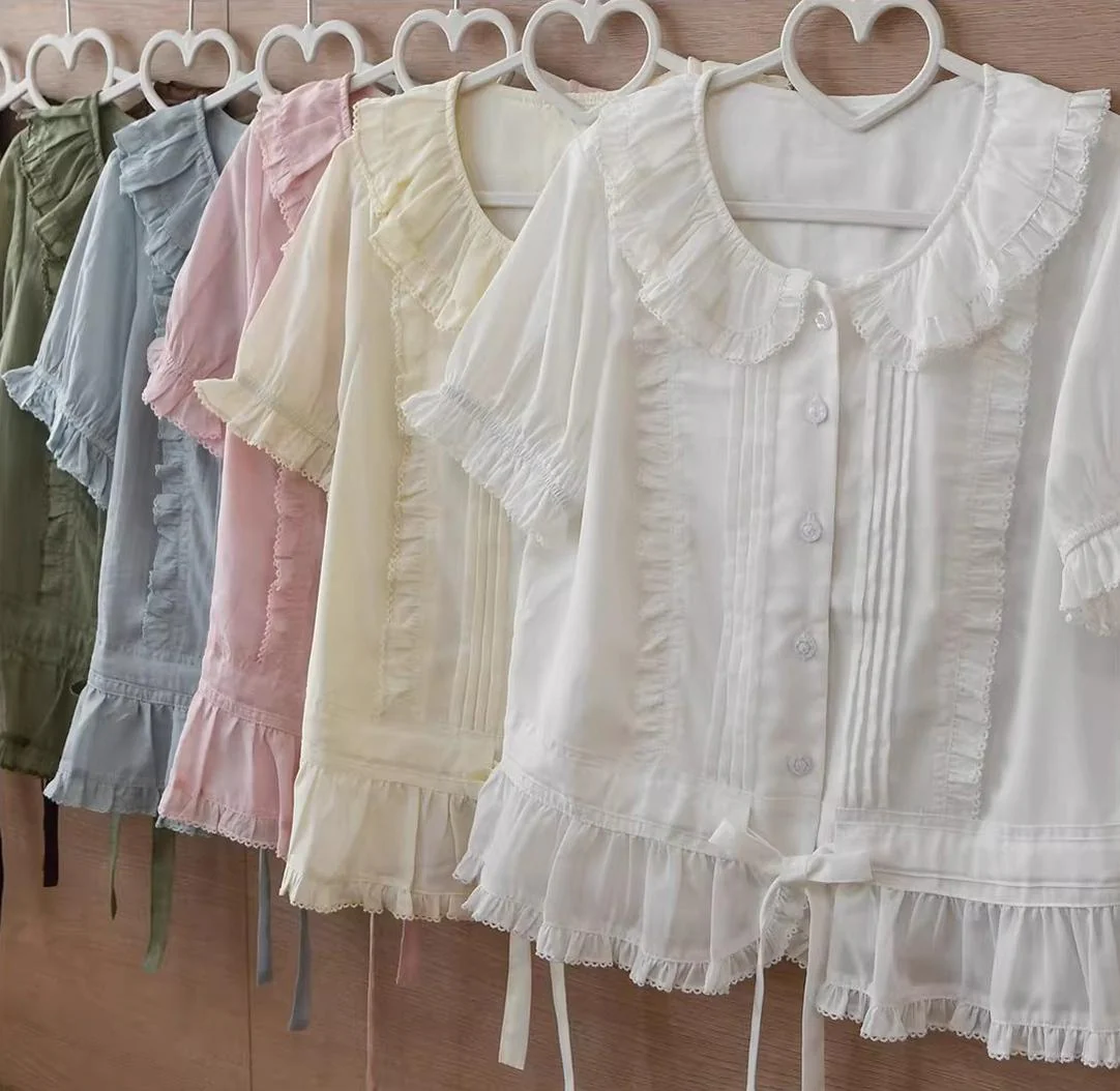 EverSpring - Short Sleeve Sweet Lolita Shirt, Peter Pan Collar - Image 17