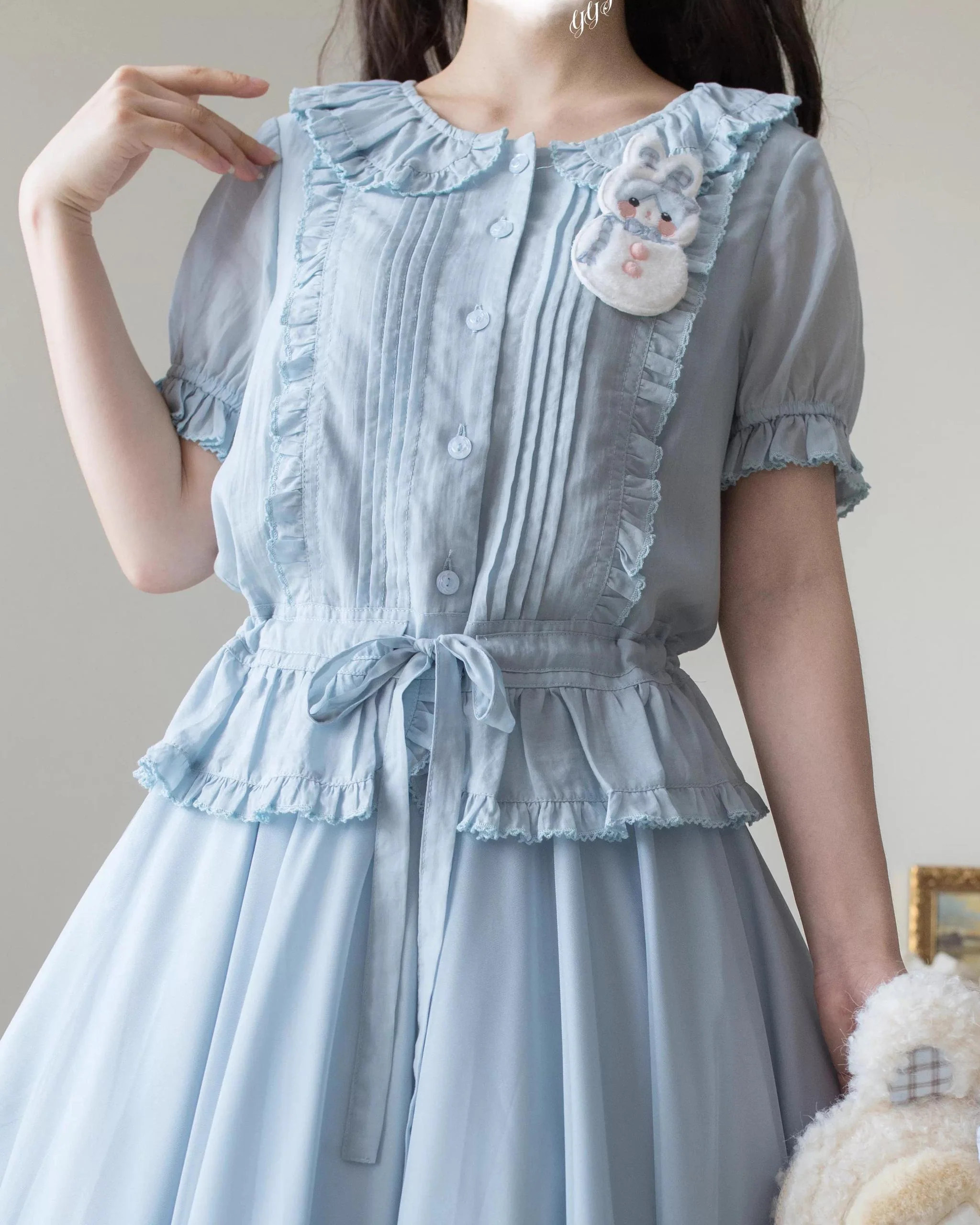 EverSpring - Short Sleeve Sweet Lolita Shirt, Peter Pan Collar - Image 3