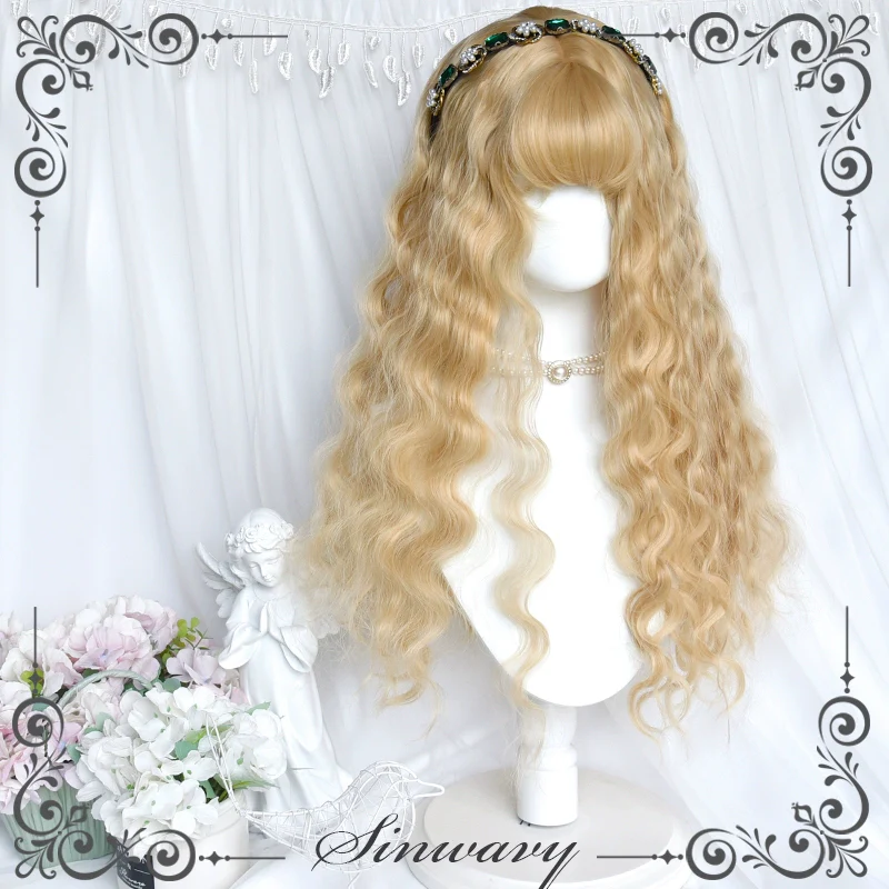 Sinwavy - Black Gold Girl - Elegant Lolita Wig Golden Long Curly Hair - Image 5