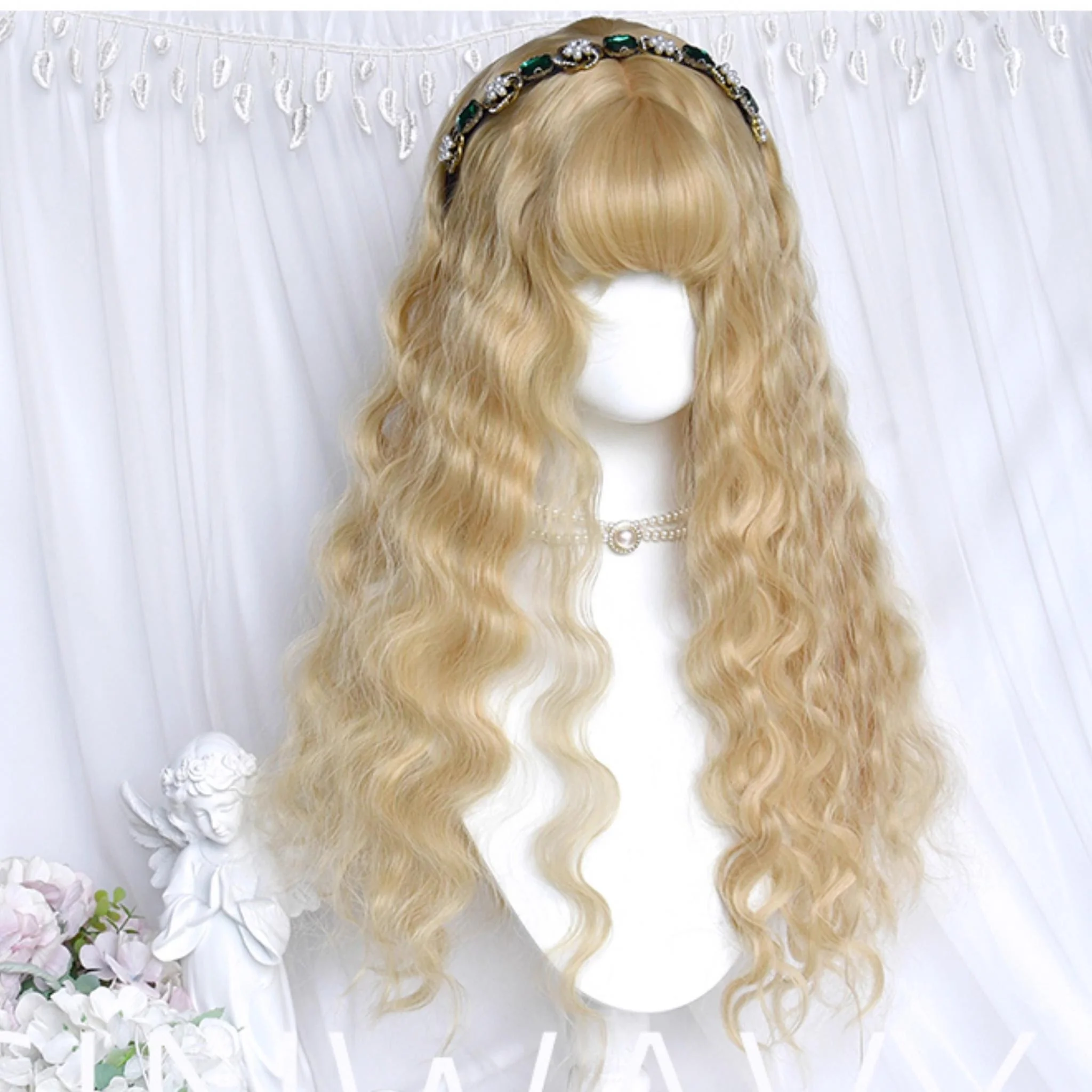 Sinwavy - Black Gold Girl - Elegant Lolita Wig Golden Long Curly Hair - Image 6